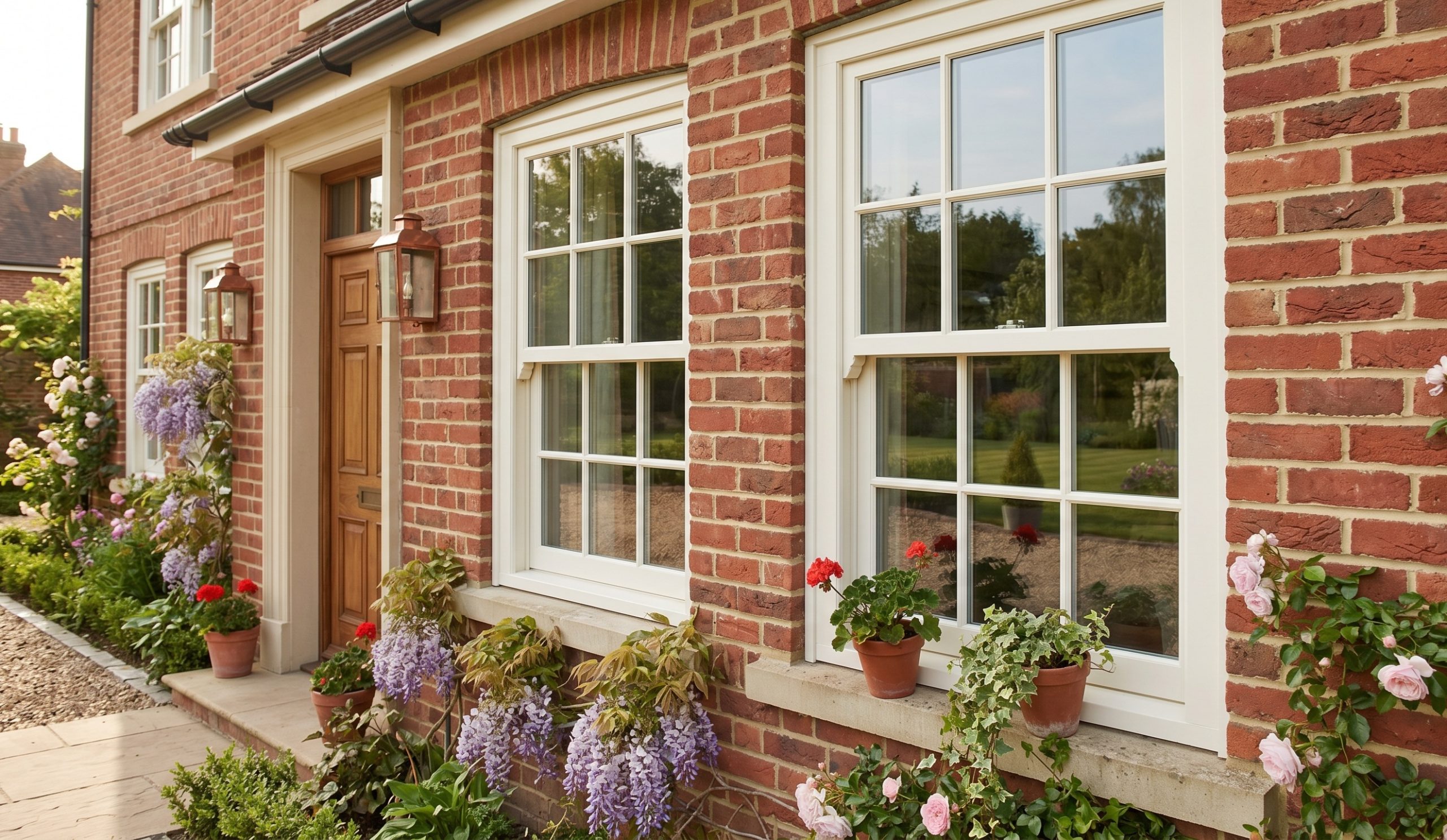 Classic white RAL 9010 timber sash windows